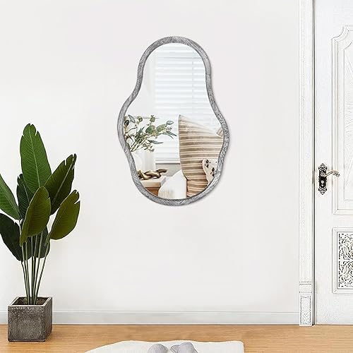 Miniatura 6 de Espejo asimétrico para decoración de pared, moderno espejo de pared irregular con marco de madera, forma única, espejo artístico decorativo para