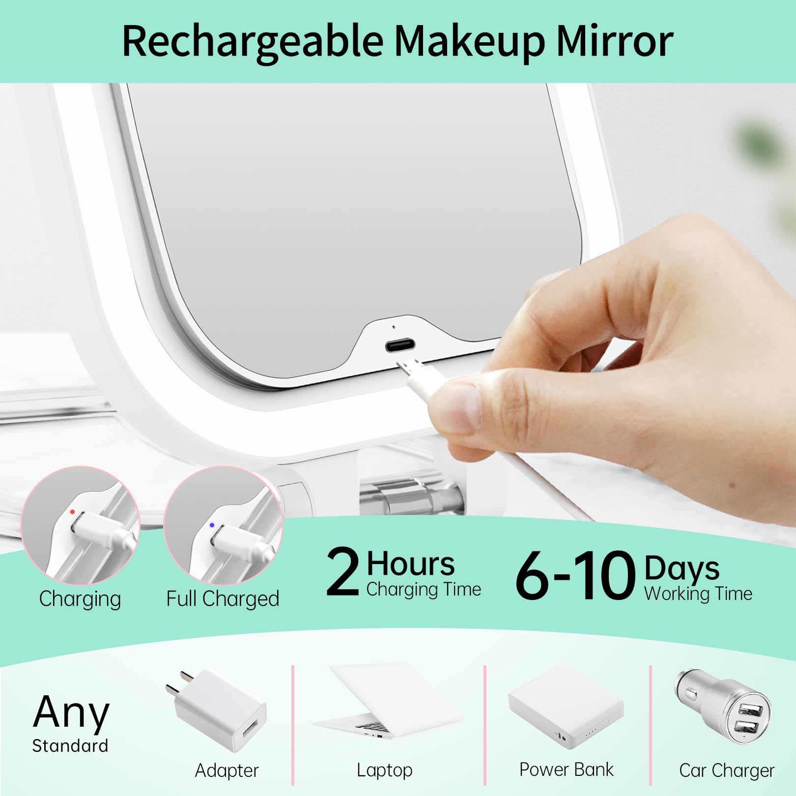 Make-up Spiegel met LED - verlichting - Oplaadbaar - 10x vergroting