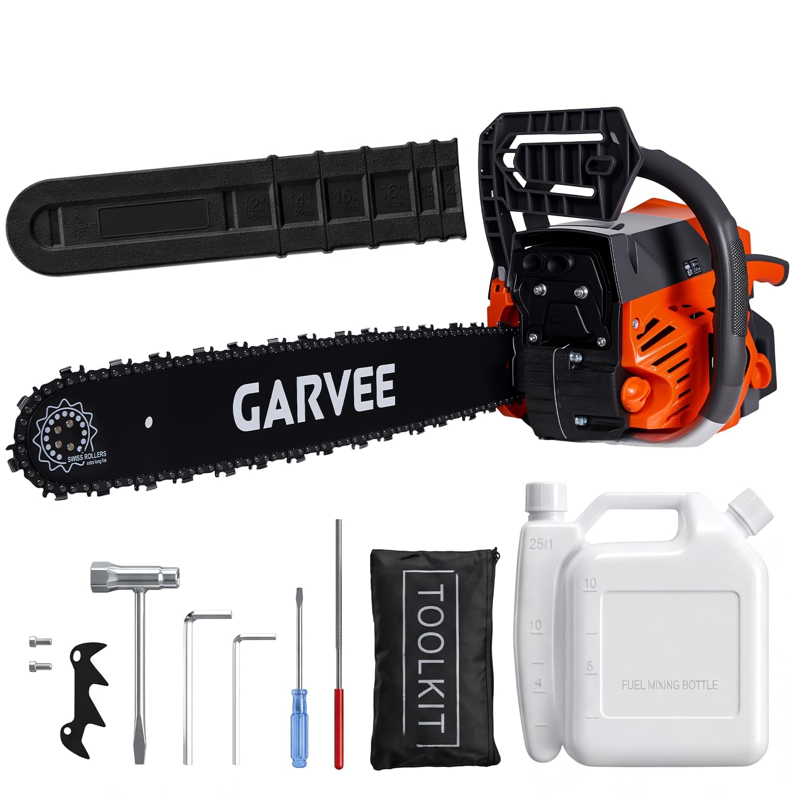 Garvee Motosierra de Gasolina 58cc, Motor de 2 Tiempos, Espada de 50 cm, Sistema de Arranque Rápido, Freno de Seguridad y Antivibración, Ideal para Tala de Árboles y Corte de Leña, Modelo 5800 Naranja