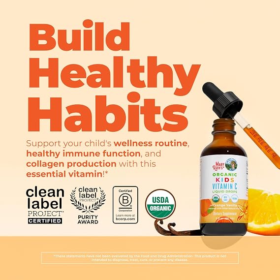 MARYRUTH'S USDA Organic Kids Vitamin C Drops, Immune Support, 2 oz