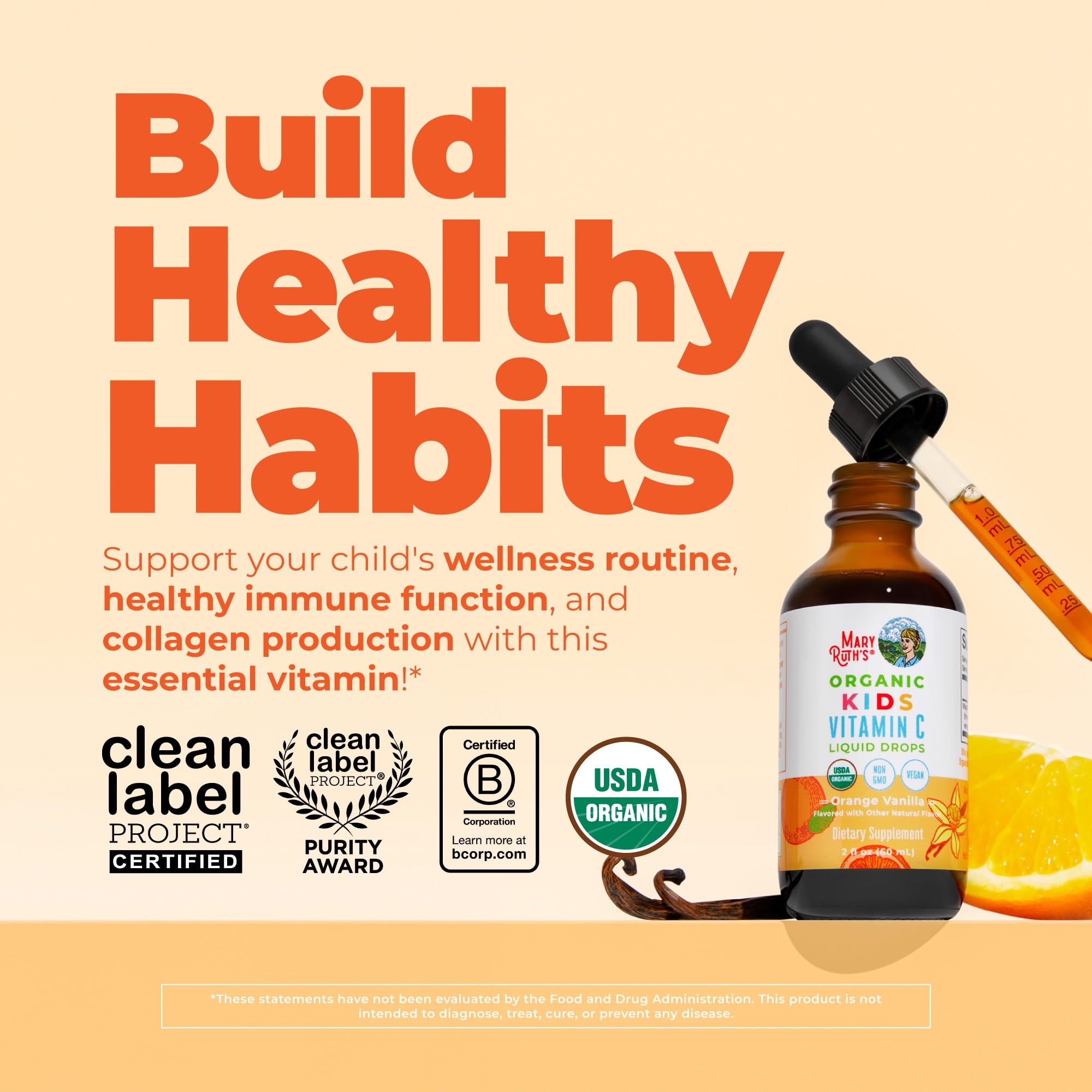 MARYRUTH'S USDA Organic Kids Vitamin C Liquid Drops, Orange Vanilla, 2 oz — Amazon image 2
