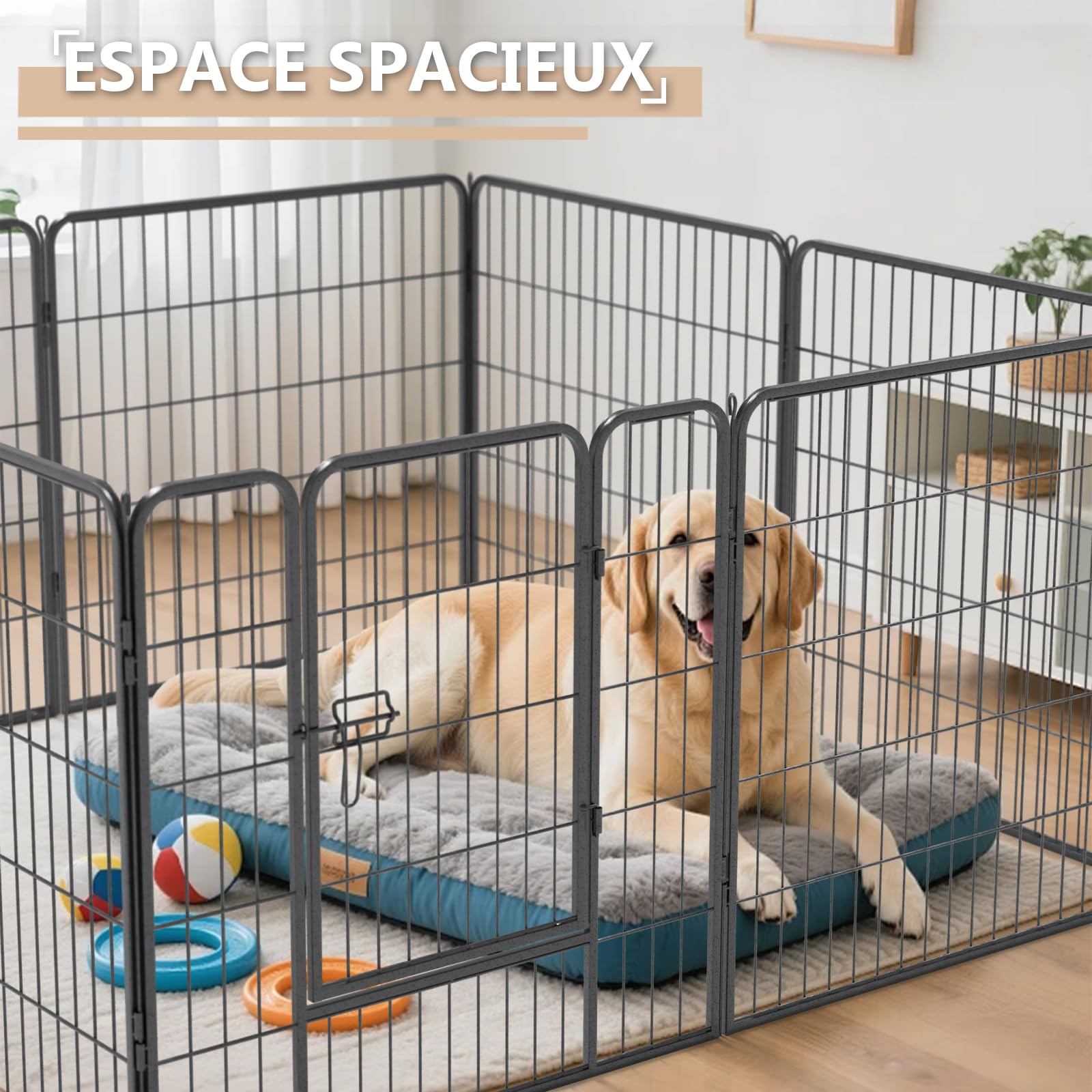 Enclos pour Chien Métal, Parc Chiot Intérieur & Extérieur 80x80cm | Clôture Modulable à 8 Panneaux avec Porte, Grillage Pliable, Barrière de Sécurité Extensible pour Petits Animaux Noir