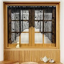 KMSG Black Bird Lace Kitchen Sheer Curtain Valances Cafe Curtains Swag Valance Tier for Bathroom Half Window Voile Valances Rod Pocket Window Treatment 2 Panels W59 x L35 Inch
