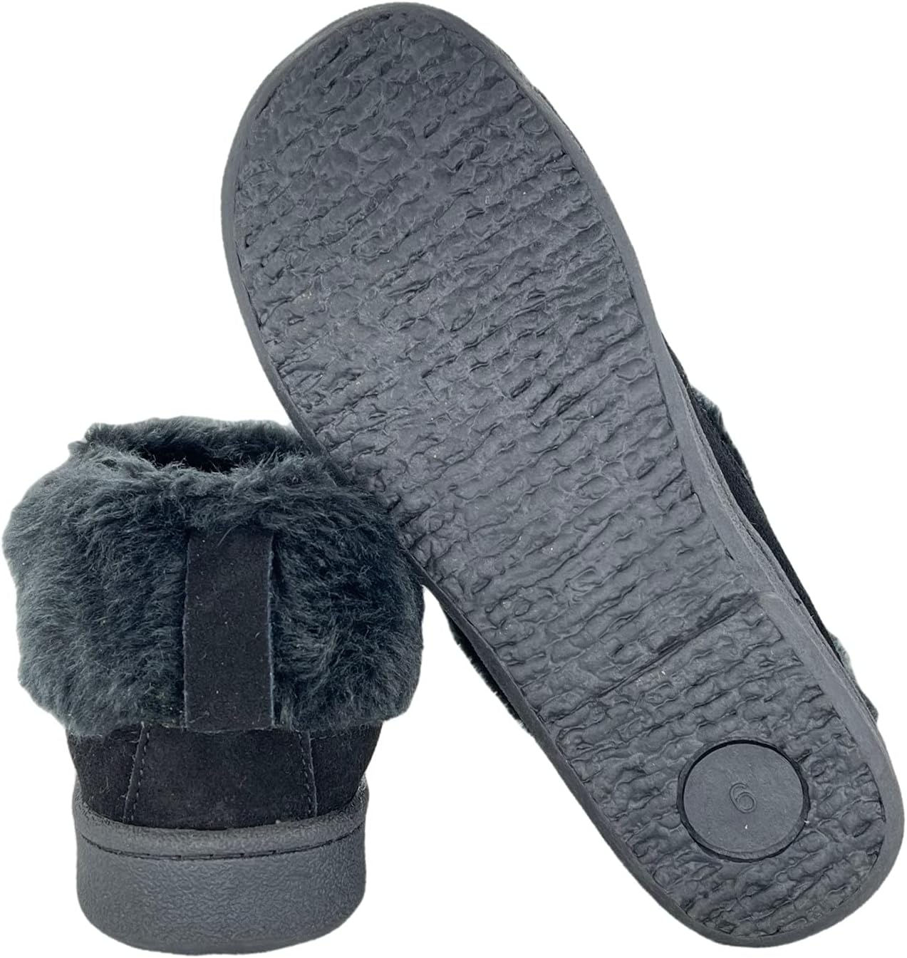 Clarks Womens Slipper Suede Ankle Bootie JMH1883 -Plush Faux Fur Collar and Lining - Indoor Outdoor House Slippers For Women (7 M US, Black Suede) - Image 6