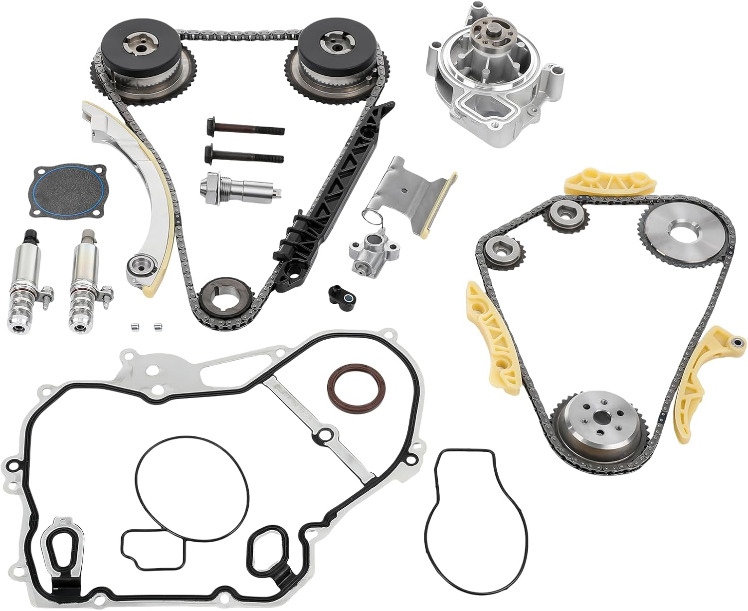 2.4 Timing Chain Kit w/Water Pump Fit For Chevy Equinox Malibu | Fit For GMC Terrain | Fit For Buick Regal Lacrosse Verano, 2.2 2.4L Ecotec w/VCT Selenoid Actuator, Replaces# 94201S 90537632