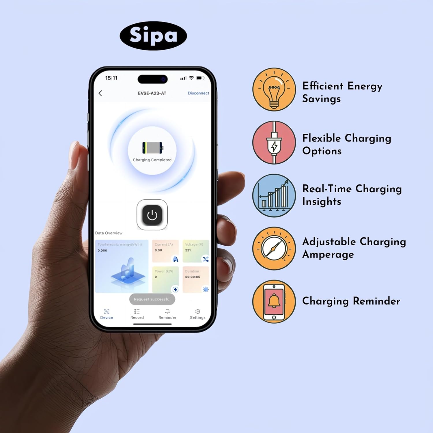 SIPA Level 2 EV Charger, 208-240V, 11.5kw, 48A, J1772 Connector, Fast Charging for All EVs, Indoor/Outdoor, Smart App Control, 25-Foot Cable – Durable, Easy Installation (Silver Gray)
