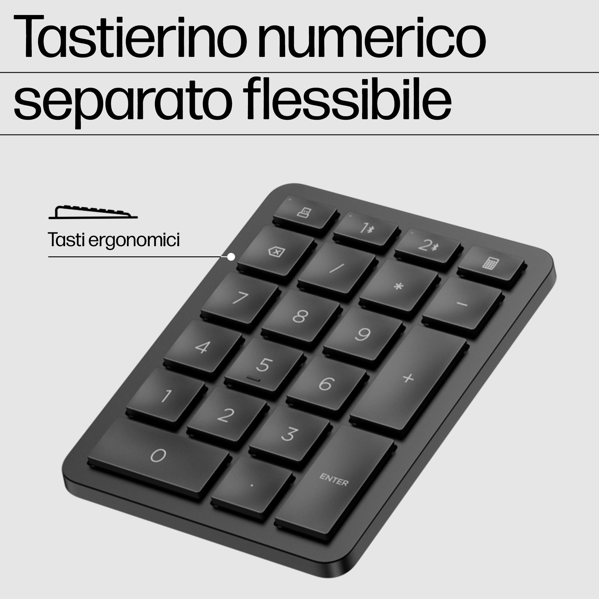 HP 960 bezprzewodowa ergonomiczna klawiatura, szybkie połączenie Swift Pair i Unifying Dongle, 20 programowalnych klawiszy, standard Intel Evo, wiele urządzeń, przycisk Copilot, czas pracy do 24