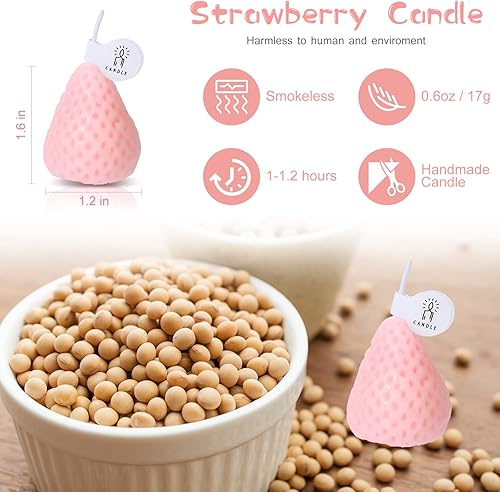Miniatura 2 de Nuanchu 8 Piezas Velas de Fresa con Forma de Fresa Cera Perfumada Mini Cera de Soja Perfumada Linda Vela Decorativa para Dormitorio Baño Decoración