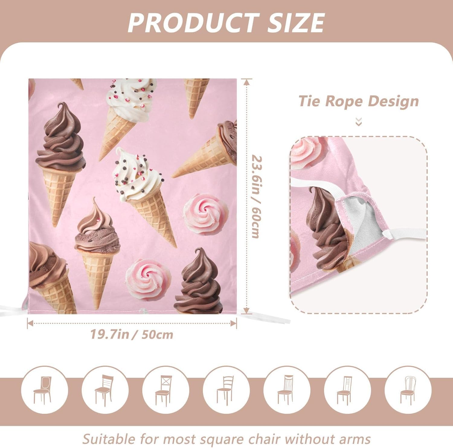 ALAZA Retro Ice Cream Chair Back Cover Set of 6, Washable Reusable Removable Chair Slipcovers Decorative Chair Cover for Home Kitchen Wedding Party