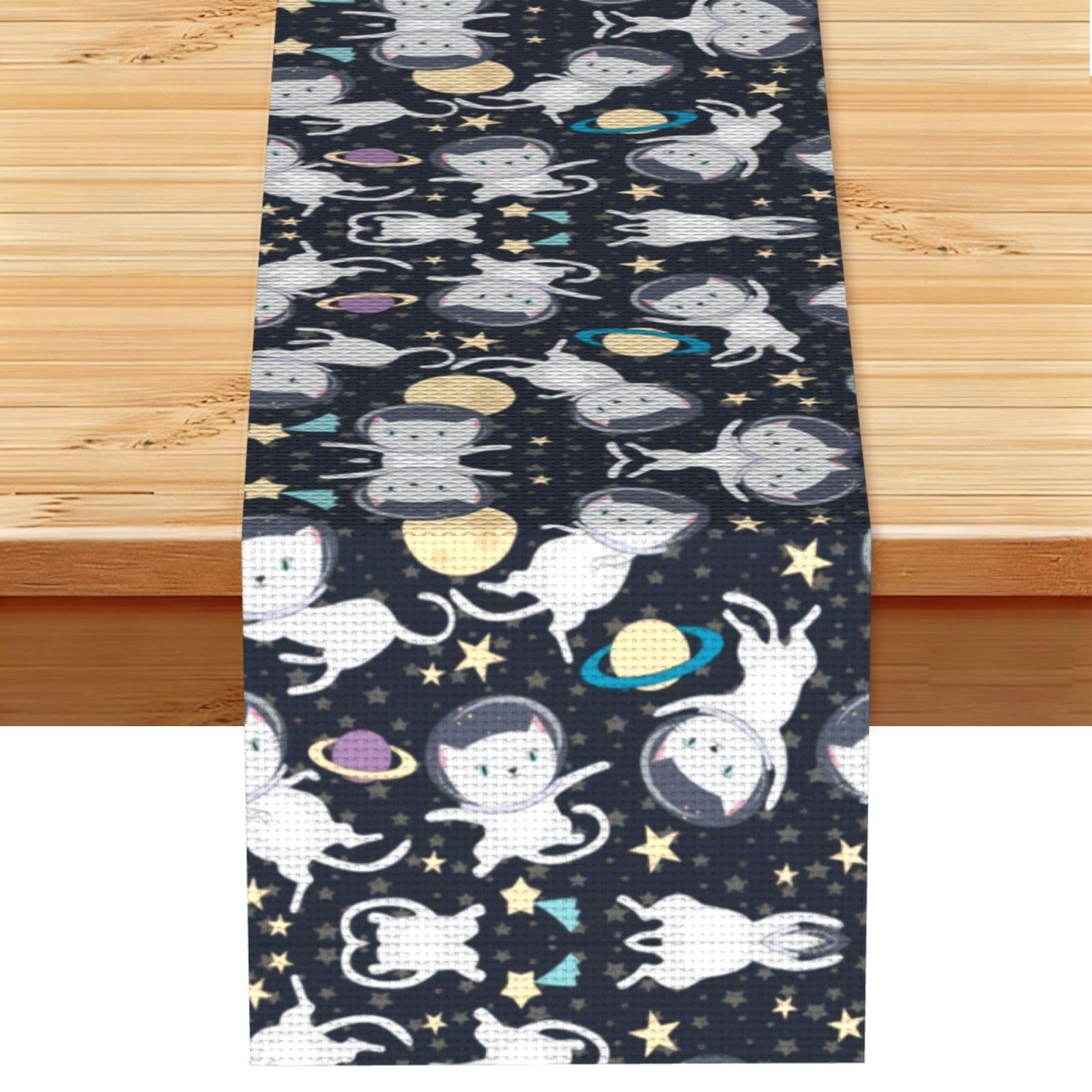 Fun cat Astronaut Linen Feel Table Runner Wedding Party Home Decoration