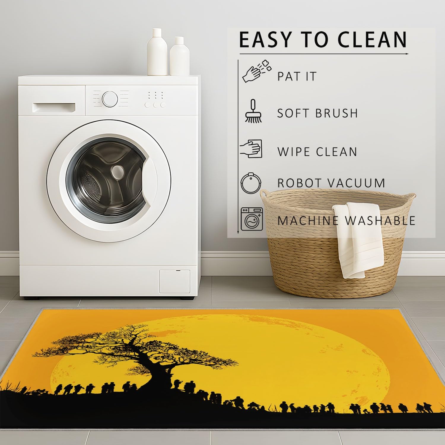 Générique Abstrait Moderne Doux Tapiss Silhouette Minimaliste Imprimé Tapis Lune Jaune Arbres Foule de Lavable Tapis de Antidérapant pour Salon Chambre Bureau 120 x 180 cm