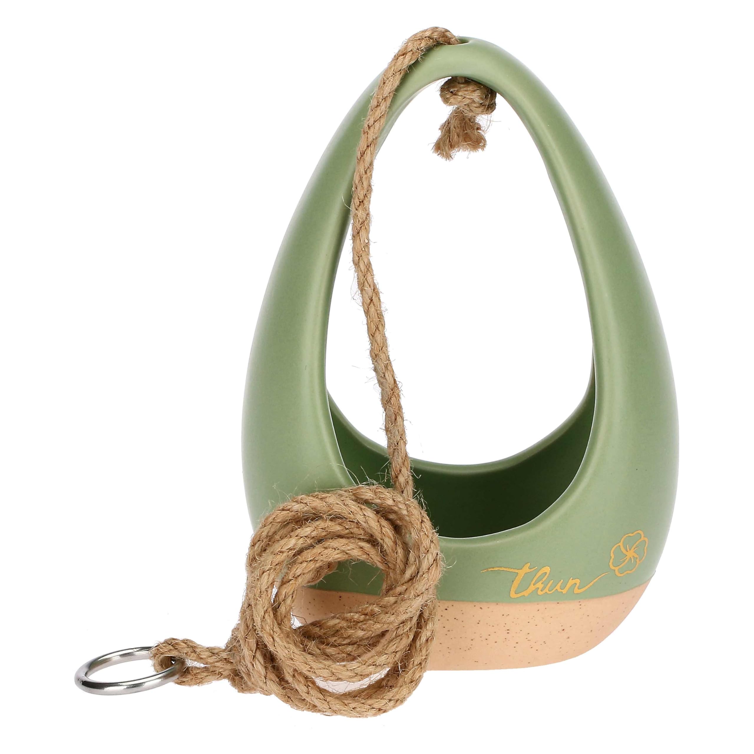 THUN Cachepot in Ceramica Incanto di Primavera con Corda, Verde, 18,5x6x20 cm