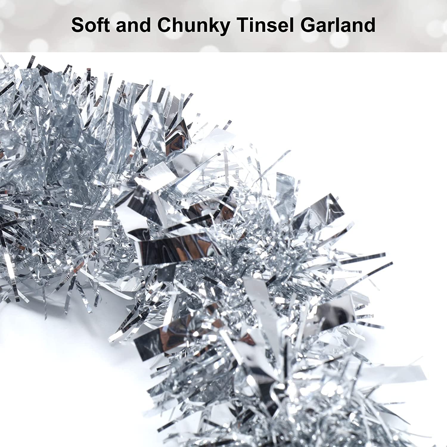 Silver Christmas Tinsel Garland - 5 Pack -2