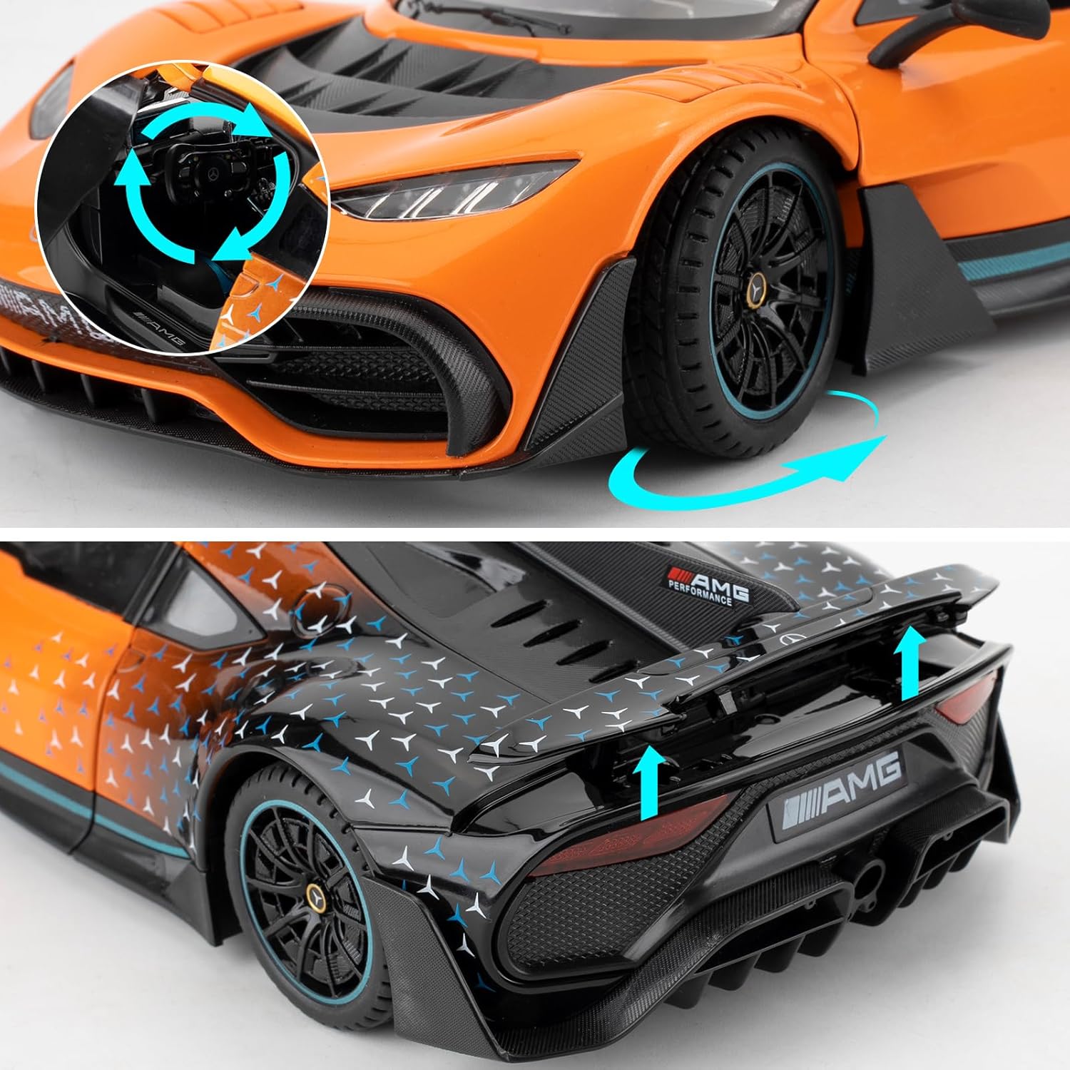 1/18 AMG ONE Die-cast Model Car, Collectible Alloy Model with Sound and Light Function and Pullback Function, Orange
