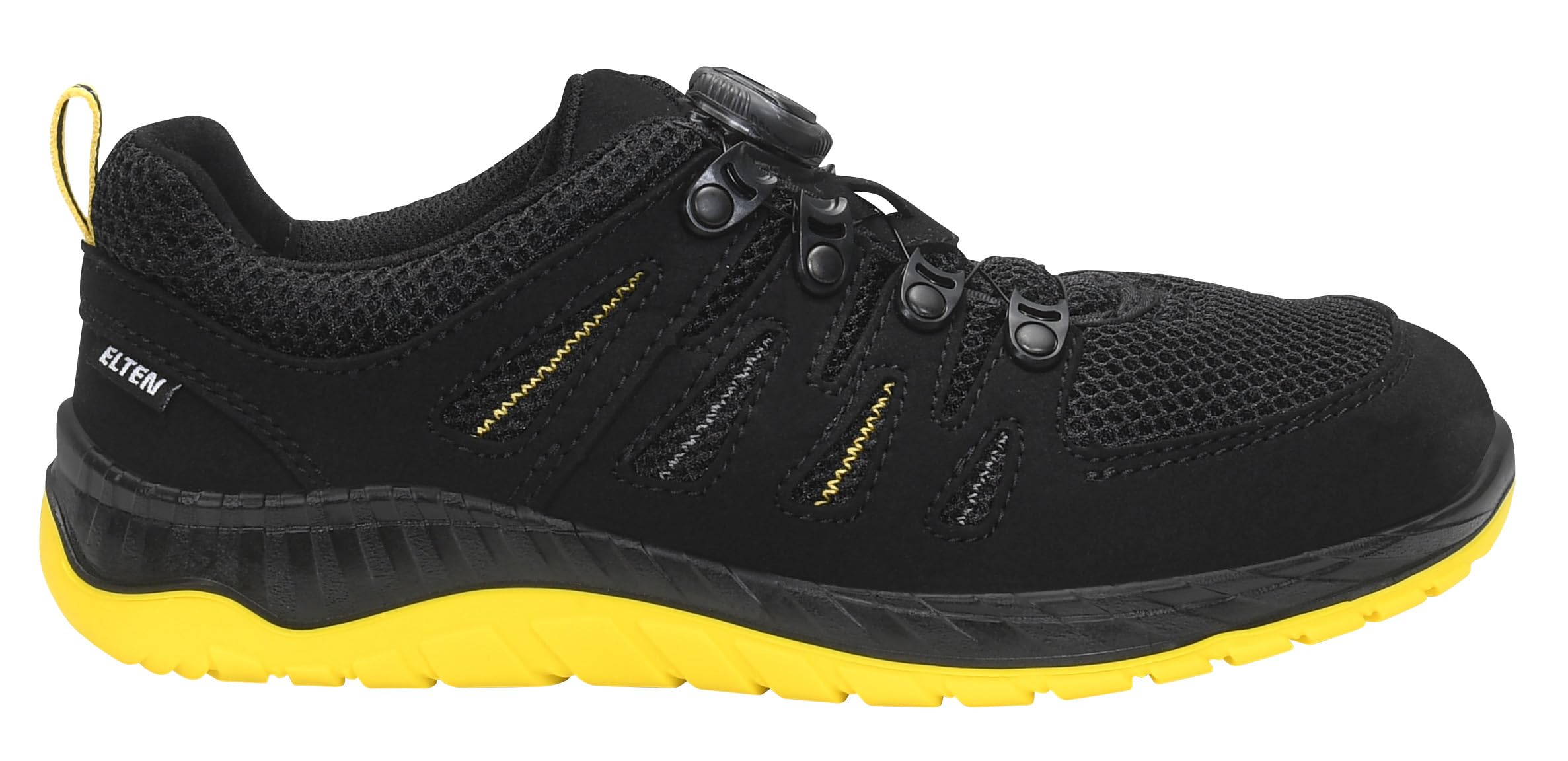 ELTEN Berufsschuh Maddox BOA Black-Yellow Low ESD O1, Damen und Herren, Textil, leicht, sportlich, Schwarz/Gelb 38, Schwarz|Gelb
