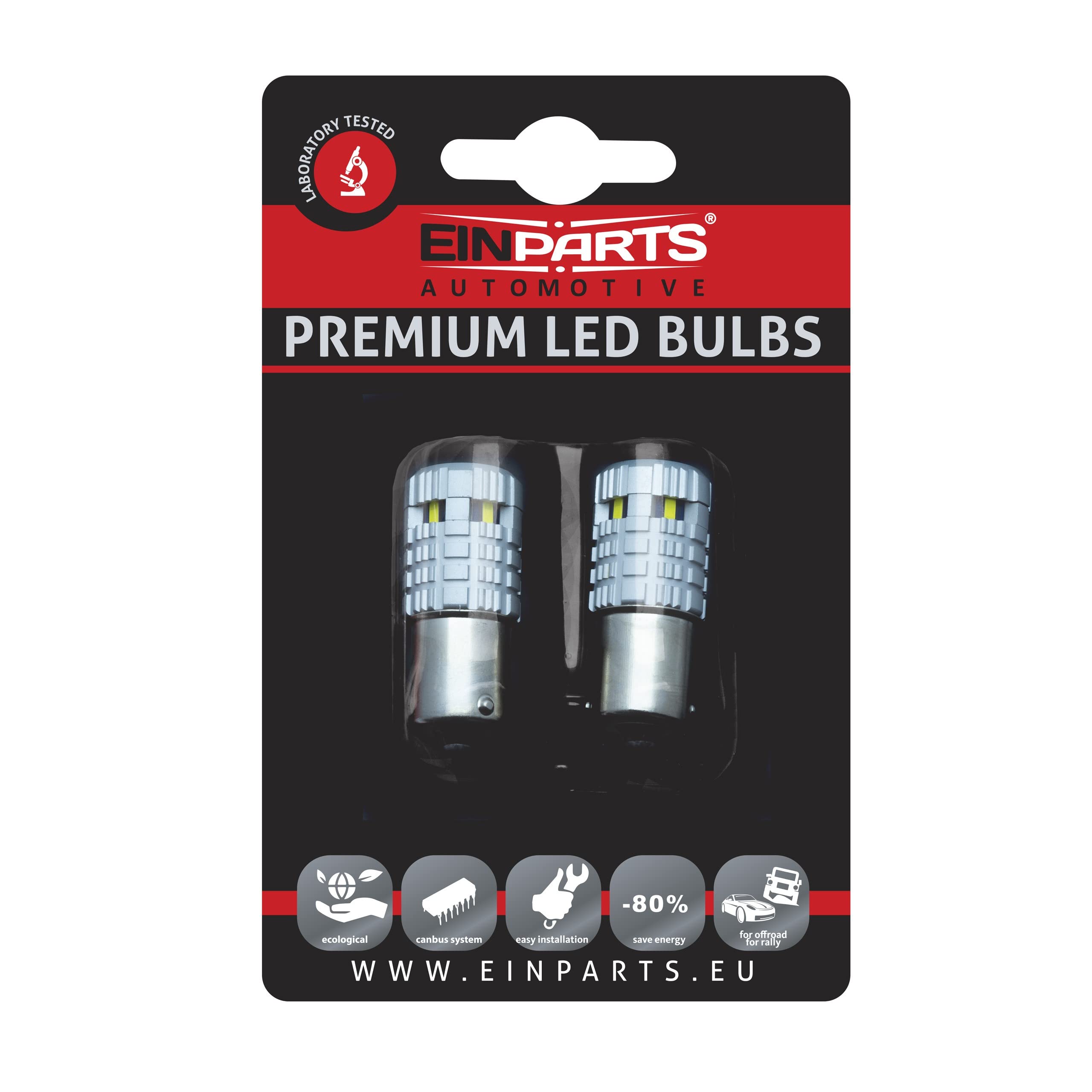 EinParts Żarówki LED P21W 12V 6000K (Biały Zimny), System CANBUS, Diody 6x SMD 1860, 2 Sztuki