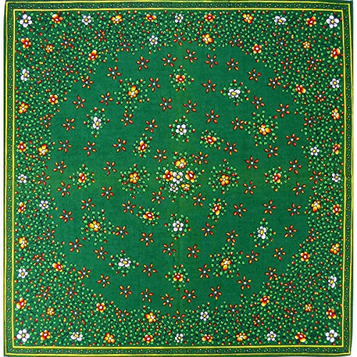 Foulard coton vert anti-irritation motif provençal Farandole doux 80x80 cm