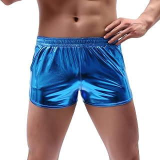 Mens Metallic Shorts Sexy Shiny Short Shorts Reflective Booty Shorts with Pocket Club Rave Partywear