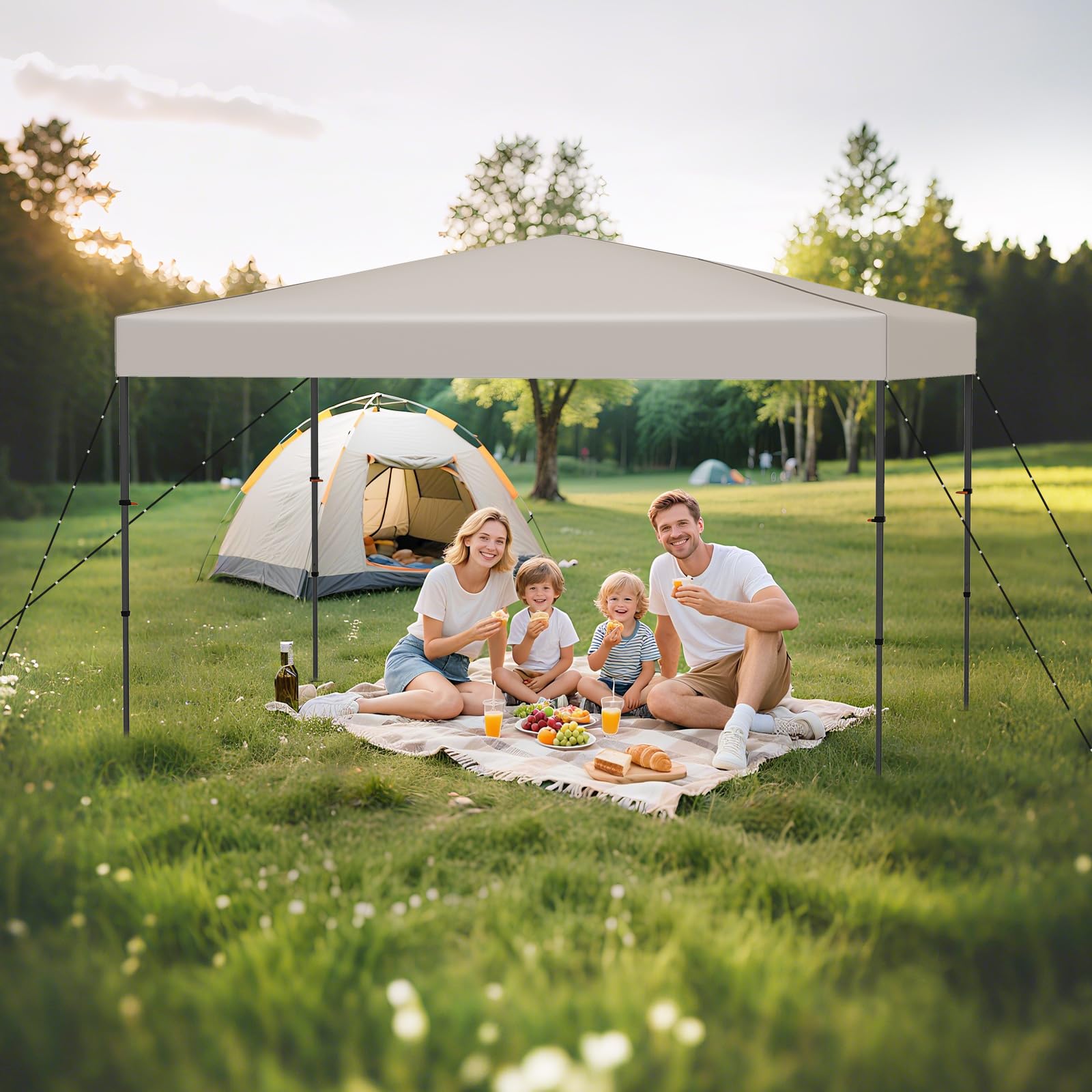 COSTWAY Gazebo Pieghevole Impermeabile, Gazebo Esterno Resistente con Acciaio Regolabile, Borsa Portatile, 9 Picchetti e 4 Corde Antivento, per Giardino, Feste e Barbecue (Beige, 3,65 x 2,25 m)