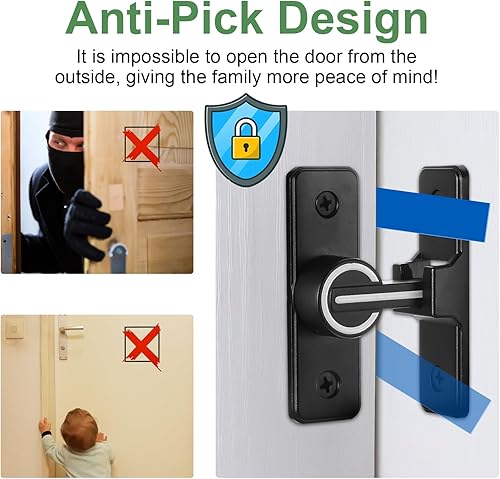 Miniatura 4 de 2 pestillos de puerta de granero de 90 grados, color negro luminoso, cerraduras de puerta corrediza pesada, cerraduras de seguridad para puertas