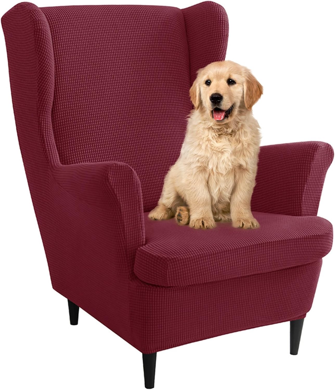 Wing Back Chair Covers with Arms 2 Piece, Stretch Wingback Recliner Chair Cover Slipcovers, Universal Armchair Slipcover Set, Chairs Covers Anti Scratch(Wine red,6 Sets)