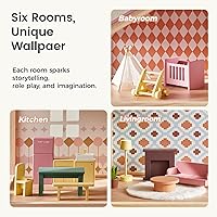 Vista 3 de Tiny Land Casa de muñecas de madera para niñas, casa de muñecas de madera de 6 habitaciones, casa de muñecas de bricolaje con 31 accesorios
