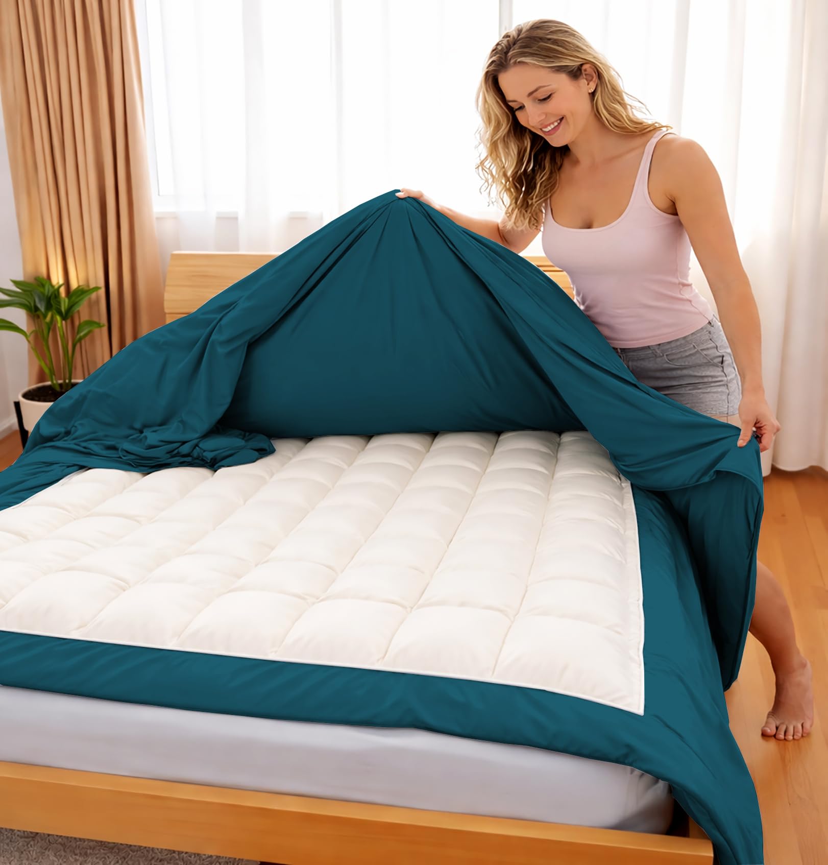 Duvet Cover Set 3 Sided Zipper 132x120 Alaskan King Size Teal - Microfiber Duvet Cover Set with 3 Sided Zipper Close, 3 PCS Alaskan King Size Duvet