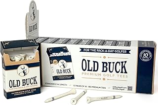 Old Buck 2 3/4" Bamboo Golf Tees, Premium Wooden Driver Tees in Cigarette-Style Carton — 18 Tees — Novelty Golf Gift for Men, Dad & Groomsmen