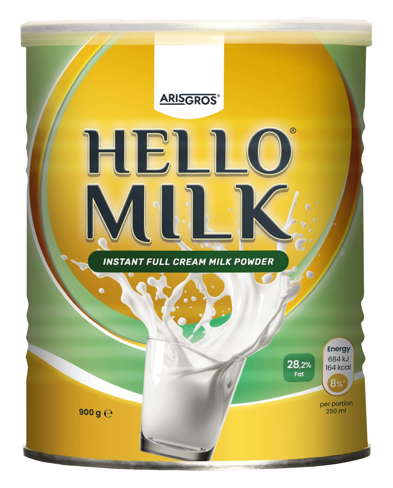 HELLO MILK 900g (Arisgros) - Leche en polvo entera instantánea (Instant Full Cream Milk Powder) min. 28% de grasa