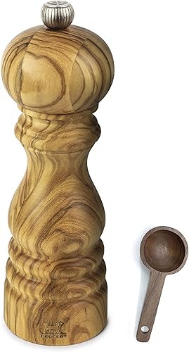 Peugeot Paris Olivier - Juego de regalo de molino de sal de madera de olivo, con cuchara de madera (7 pulgadas, molino de sal con cuchara)