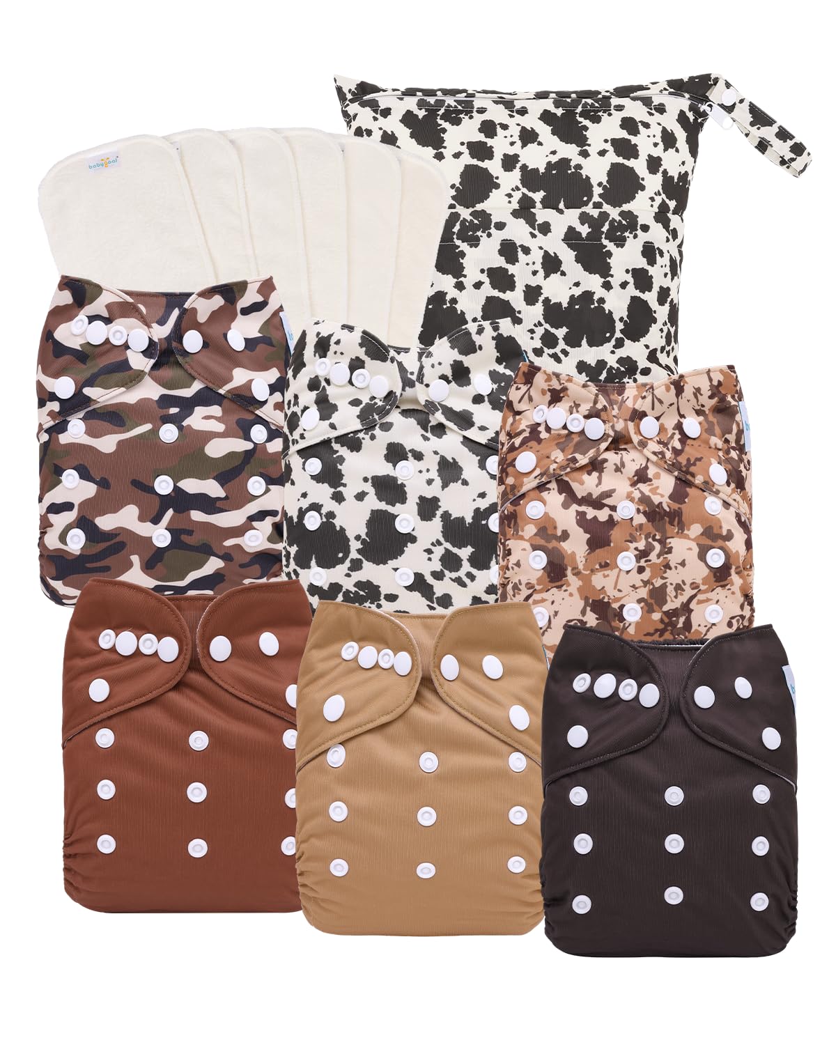 babygoal Reusable Cloth Diapers 6 Pack with 6pcs Rayon from Bamboo Inserts and Wet Bag, Baby Washable Pocket Nappy,6FN56-MB-B