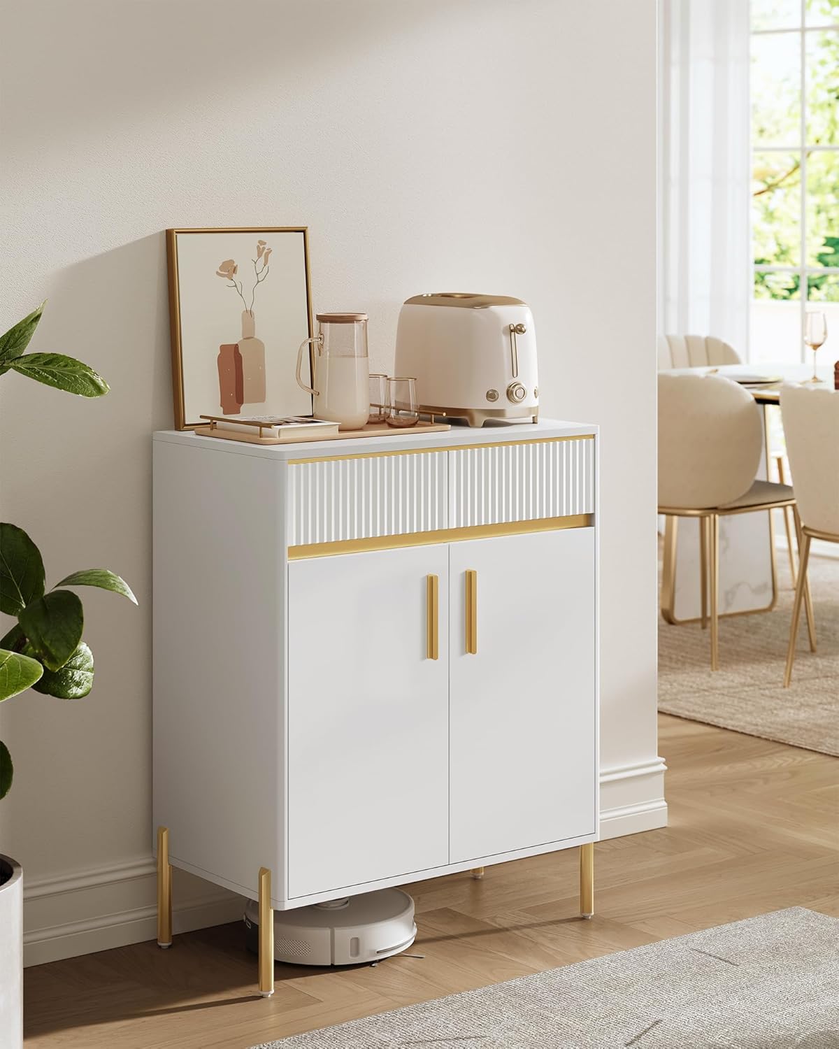VASAGLE Buffet Cabinet with Storage, Sideboard with Drawers, Doors, Adjustable Shelf, Fluted Drawer Front, Accent Cabinet for Living Room, Modern, Cloud White UBBC651W01