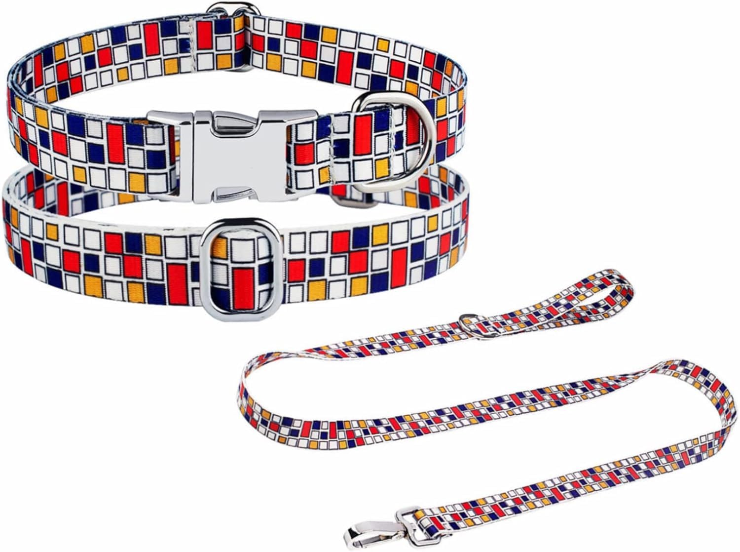 collare per animali domestici, Set di collare e guinzaglio for cani a quadri classici, con fibbia in metallo regolabile for femmine, for matrimoni, vacanze, compleanni feste(Red Set,XS)