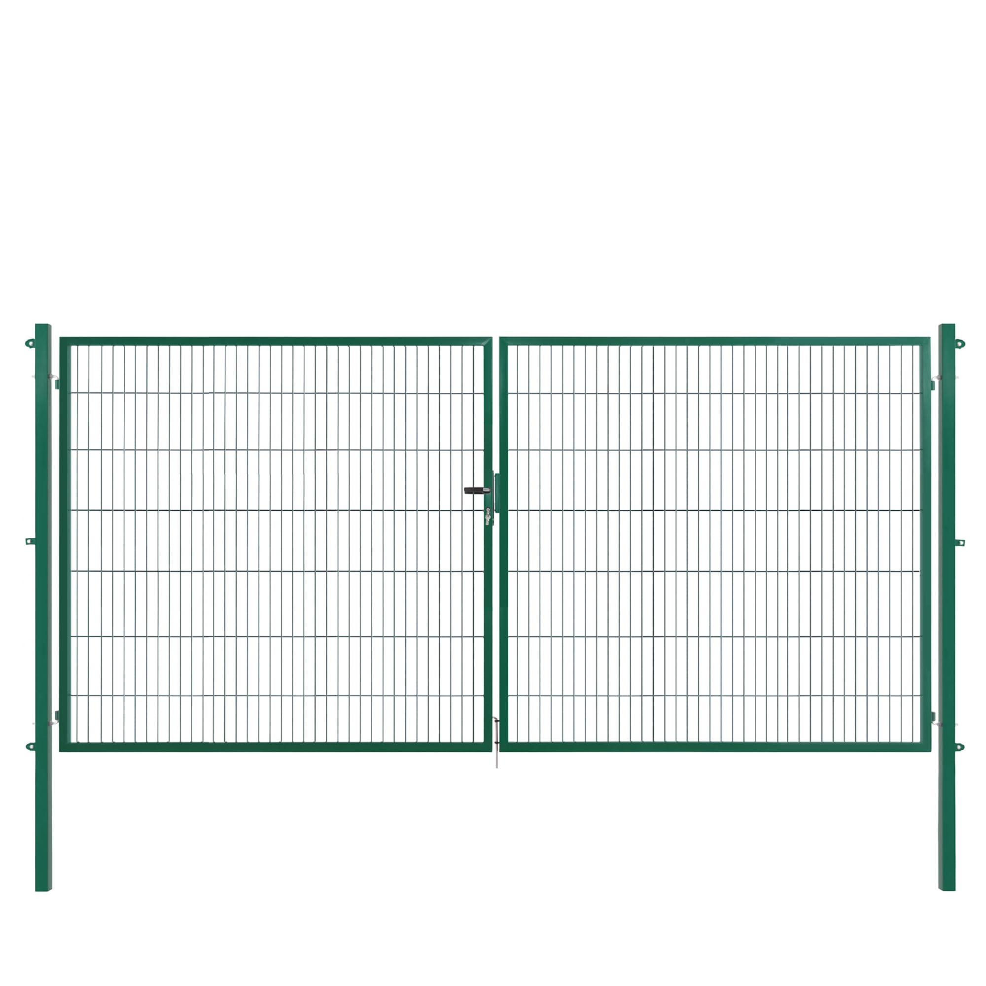 Doppeltor | extra breit, B400 x H140 cm | Grün RAL 6005 | Doppelflügeltor inkl. Torpfosten & Schließzylinder | verzinkt & pulverbeschichtet | UV- und witterungsbeständig