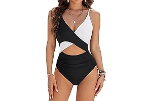 Women's One-Piece Swimsuit: Sexy Cutout High-Cut Color Block Bathing Suit
