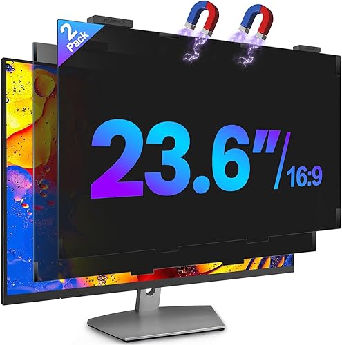 Miniatura 16 de Paquete de 2 pantallas magnéticas de privacidad para computadora de 24 pulgadas, protector de privacidad extraíble para colgar para monitor sin