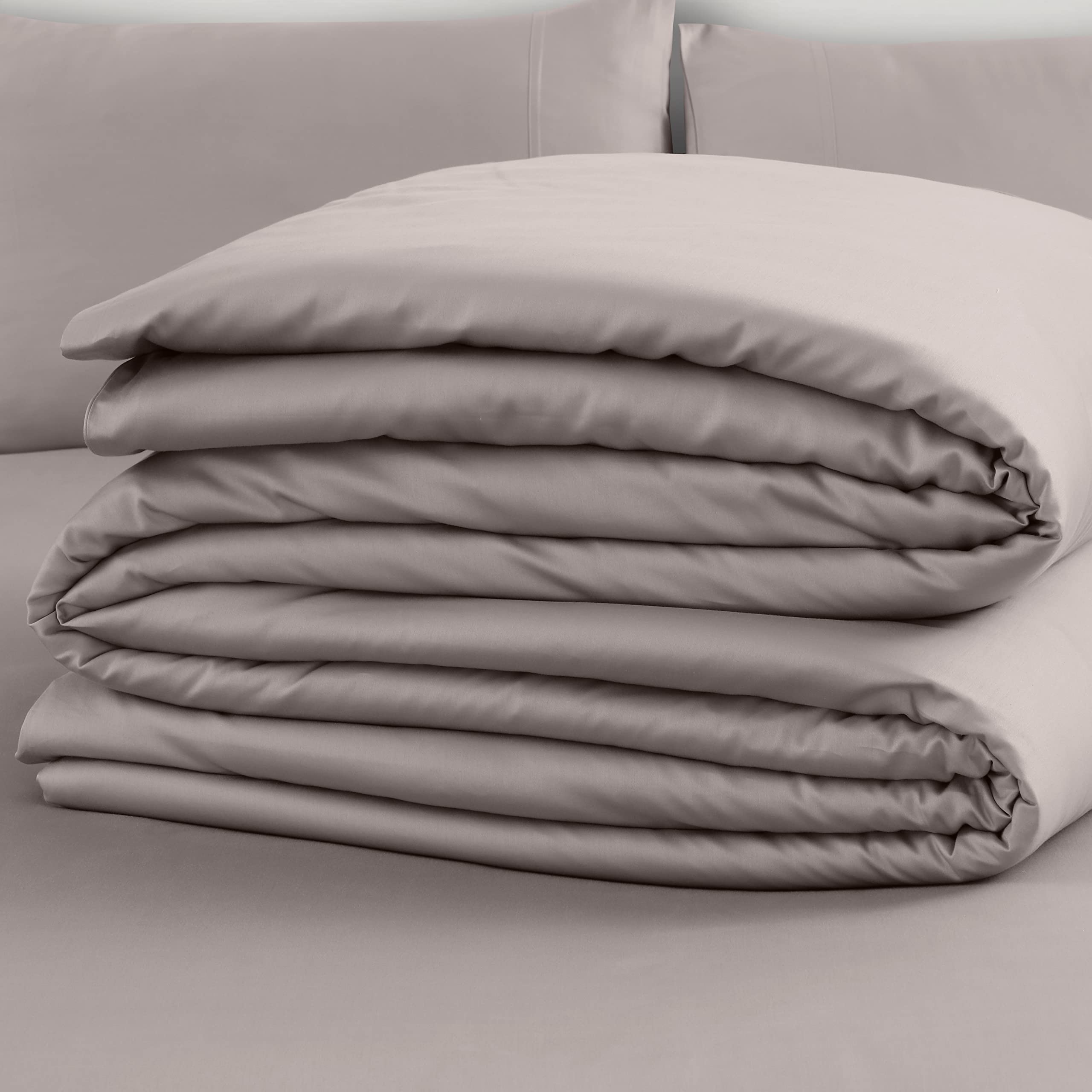 SPREAD SPAIN Madison Avenue Cotton 400 Thread Count Light Silky Sateen Sheets King Size Double Bed Solid Zipper Duvet/Quilt Cover (90" X 108" Inch Taupe)-image-9