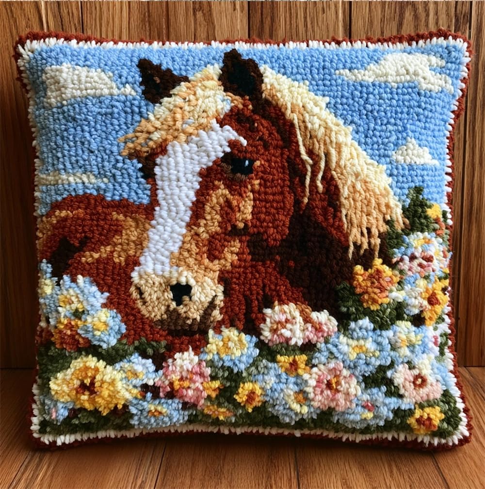 kitphoenix DIY Yarn Cushion Cover Craft Kit Horse and Flowers
