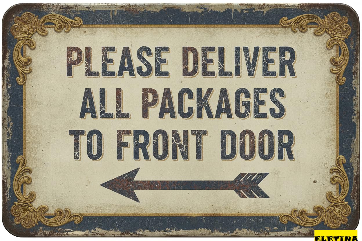 Please Deliver All Packages To Front Door Left Arrow Metal Sign Rust Free Aluminum Delivery Instructions 8x12in