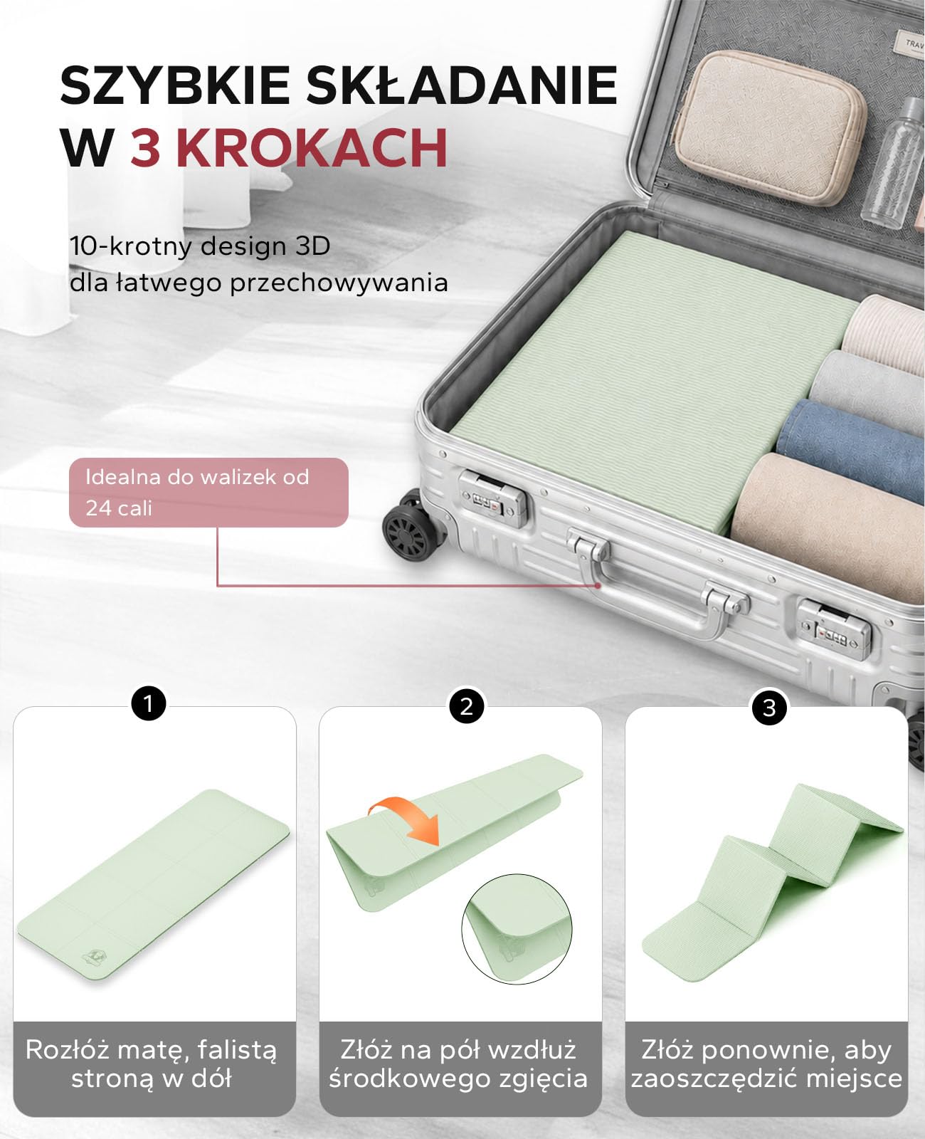 HAPBEAR Składana mata do jogi 183×61×6mm antypoślizgowa z TPE ekologiczna do jogi pilates treningów domowych podróż z torbą transportową
