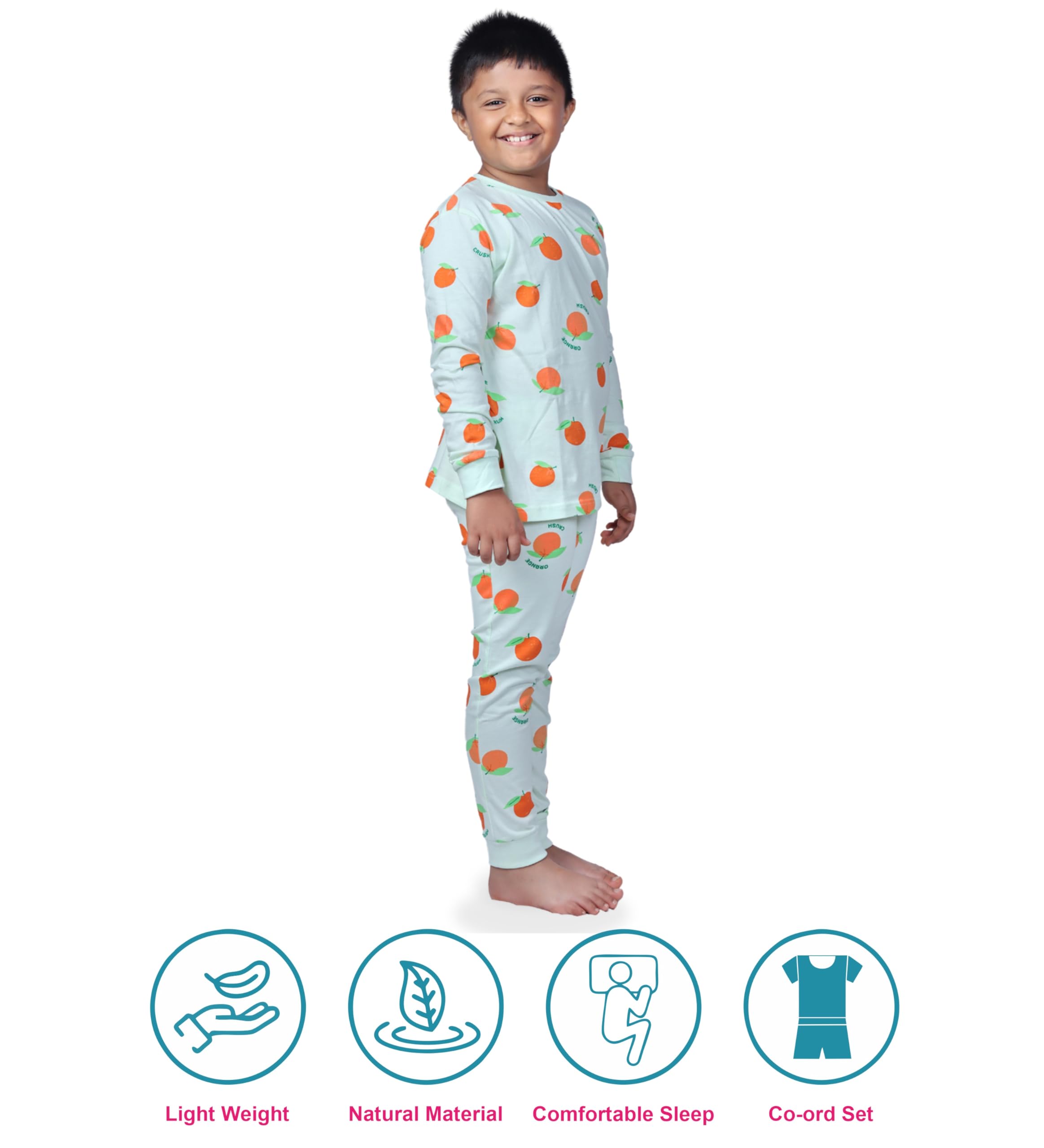 Hestia|H.Nsg.7|Kids Night Suit|Sleepwear|Night Dress Cotton|Trouser Full Sleeve Pajama Set Tshirt|Elastic Waist|Bottom Pyjama Tshirts For Boys|All Over Orange Printed|Green|2-4Yrs|Set 1,2 -4 Years - Image 3 thumbnail