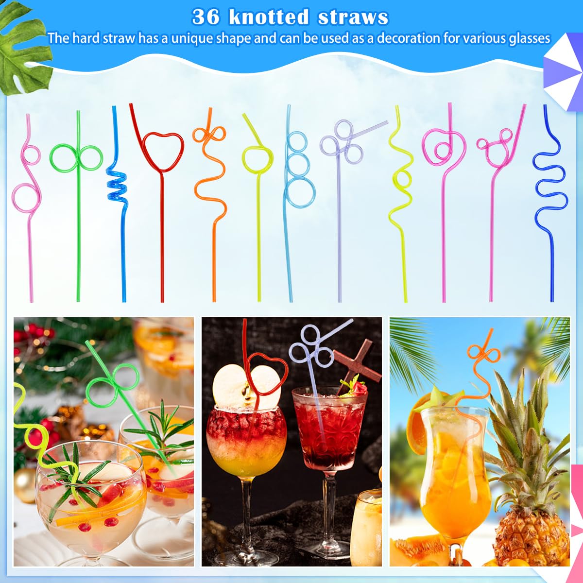LANSKYLAN 36 PCS Pajitas Rizadas Reutilizables, Pajita de Espiral Reutilizable 26.5 cm de Largo con Formas Divertidas, Pajitas de Colores Vibrantes para Cocktails y Jugos zumos Fiestas y Eventos
