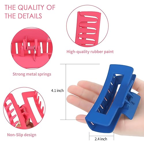 Miniatura 23 de Pinzas grandes para el cabello de 4 pulgadas, 6 clips cuadrados grandes para cabello grueso, accesorios rectangulares antideslizantes