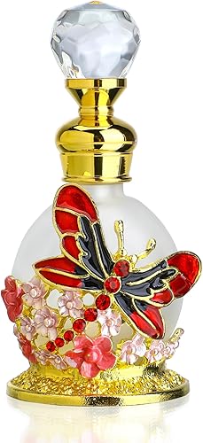 YU FENG Botellas de perfume de vidrio recargables decorativas de 0.5 fl oz, botella de perfume de vidrio de lujo con biselado vintage, botella de