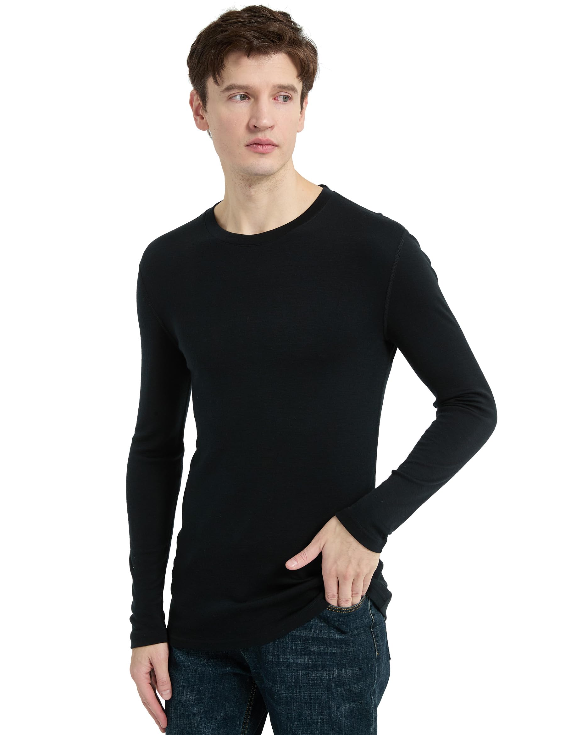 100% Merino Wool Base Layer Mens, Midweight Long Sleeve Thermal Shirts, No-Odor Underwear