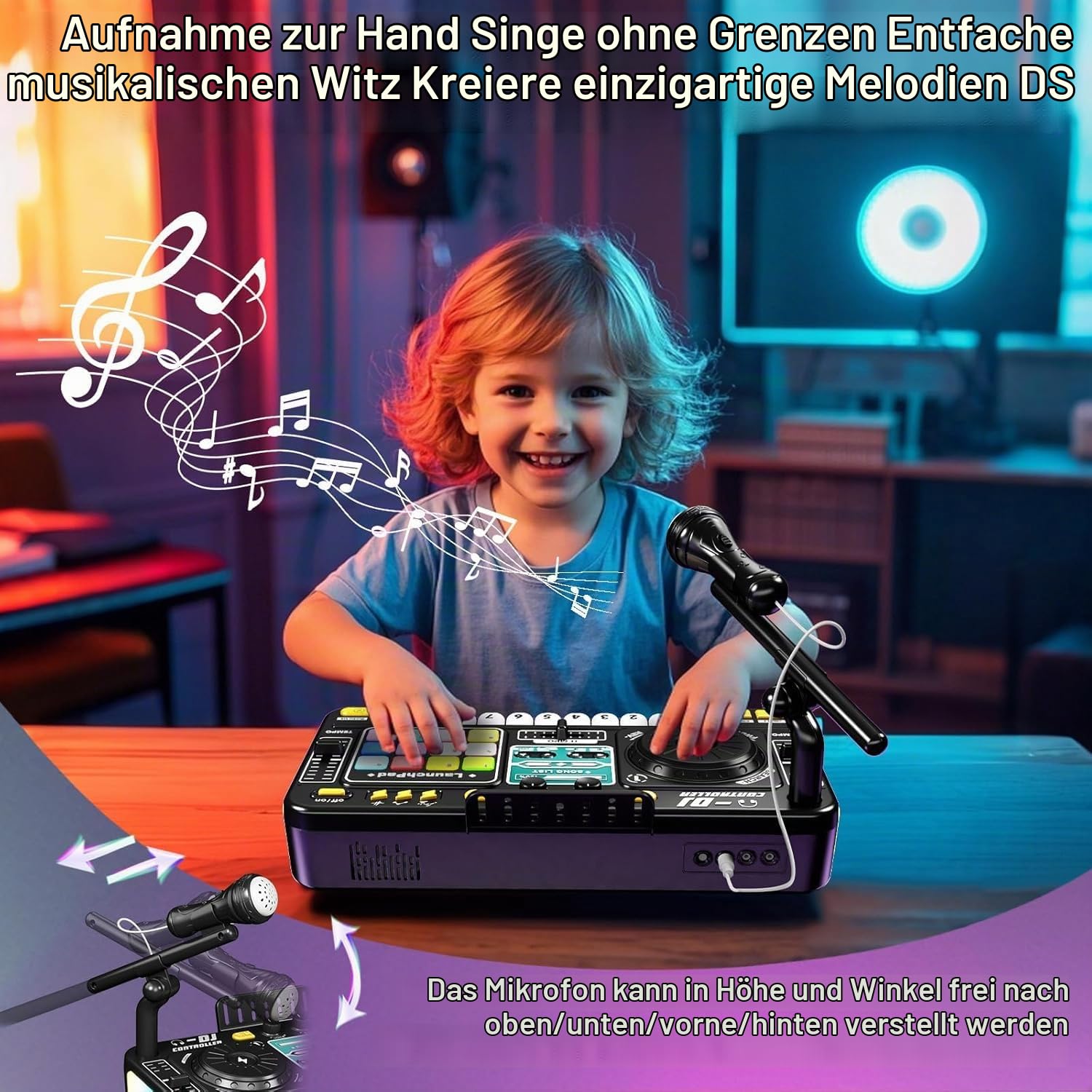 RedCrab DJ Mischpult für Kinder, DJ-Pult mit Mikrofon, Interaktives Musikspielzeug für Kinder, Musikalisches Konsole für Jungen Mädchen ab 3-12 Jahren, Mischpult Controller Spielzeug für dj-Anfänger
