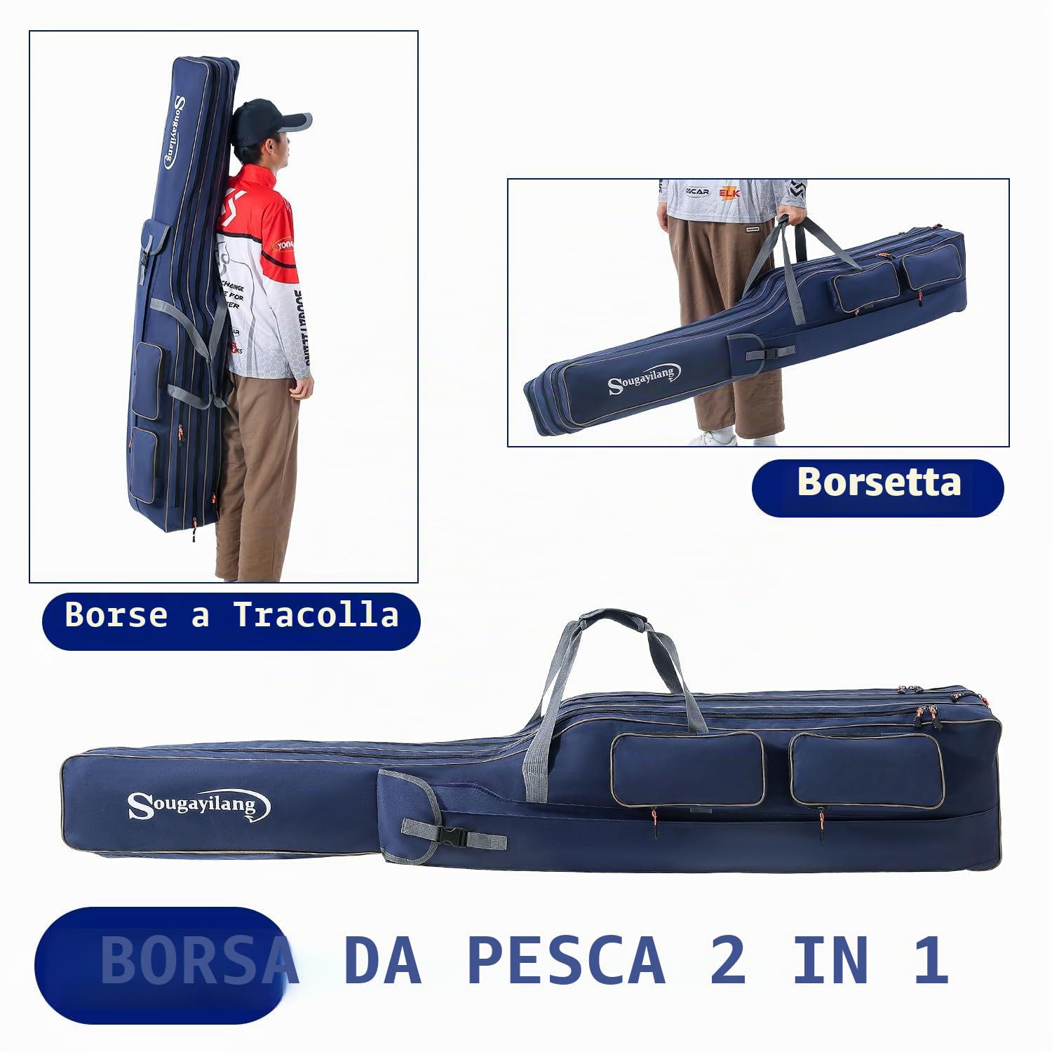 Sougayilang Borsa Porta Canne da Pesca Pieghevole - 3 Strati di Grande Capacità per Attrezzatura da Pesca - 135/165cm, 165 cm, Pratico