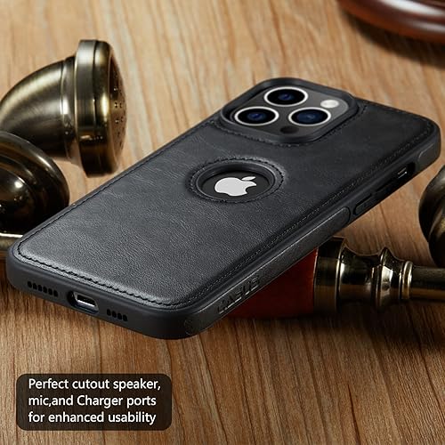 Miniatura 6 de Casus Funda diseñada para iPhone 14 Pro Max de piel vegana, delgada, con logotipo, clásica, de lujo, elegante, funda protectora (2022) de 6.7