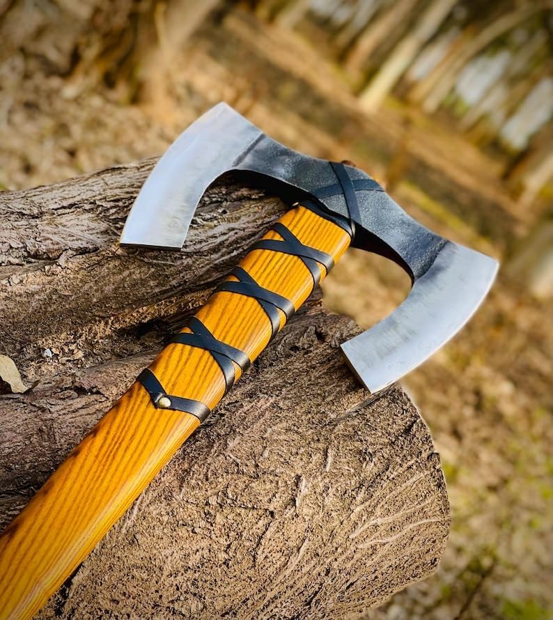 Handmade Large Berserker Axe,Forged Steel Axe, Norse Axe, Scandinavian Style Viking Hatchet, Viking Beard with Leather Sheath (FM-786)