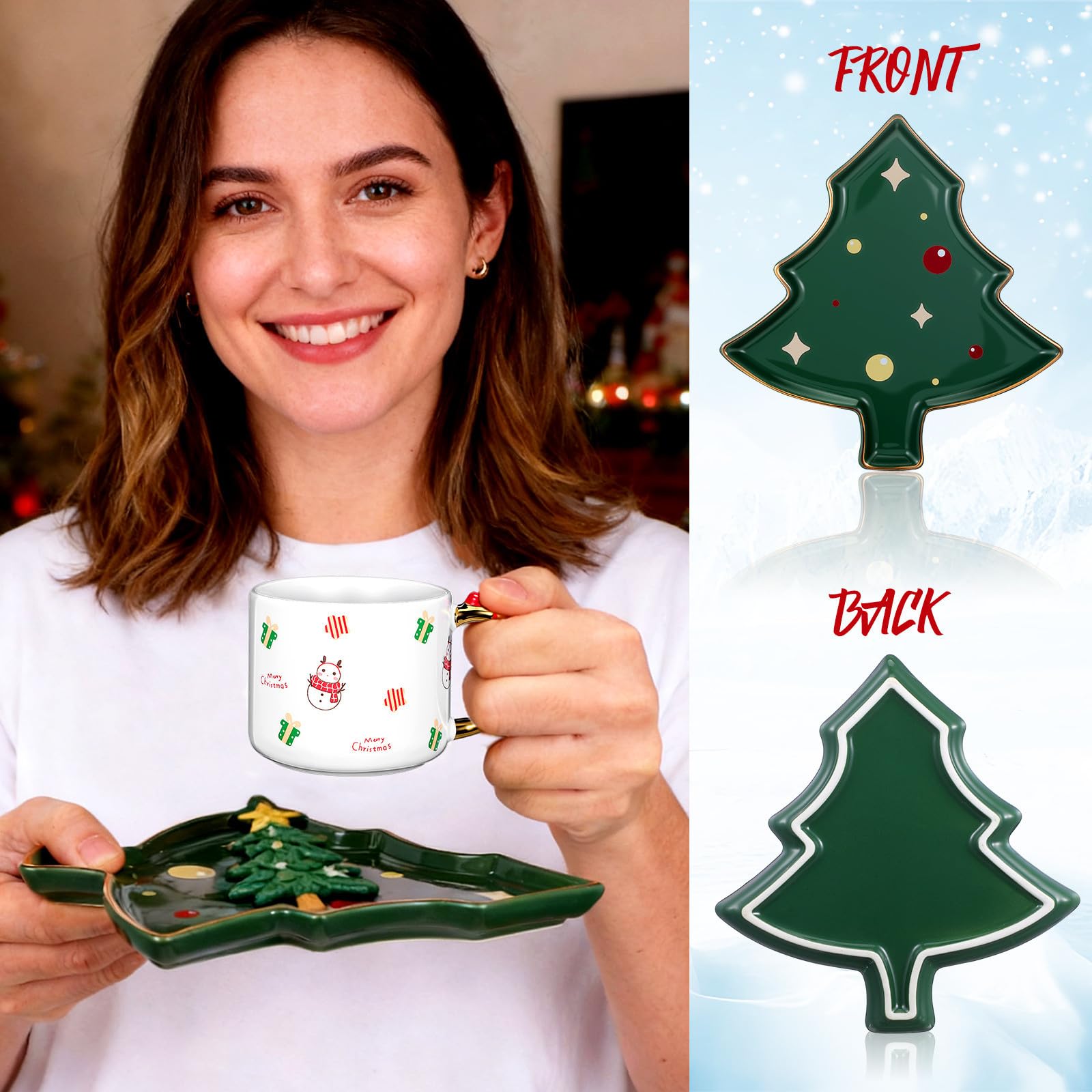 Alipis Taza de Café de Cerámica en Forma de Árbol Navideño 240 Ml
